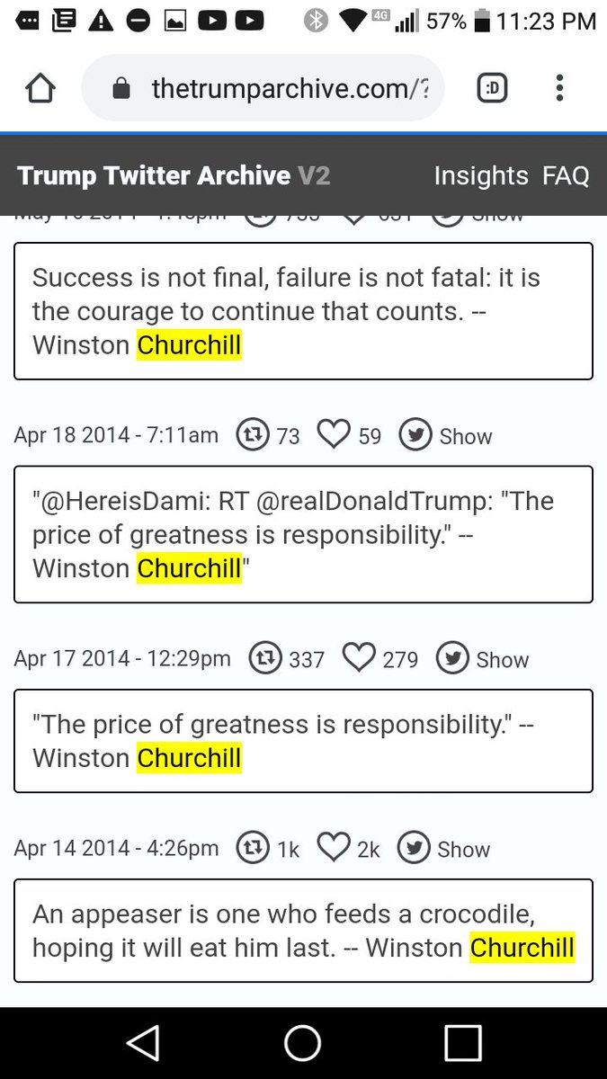  #PresidentT Tweets dating back to 2012 quoting or mentioning Churchill.