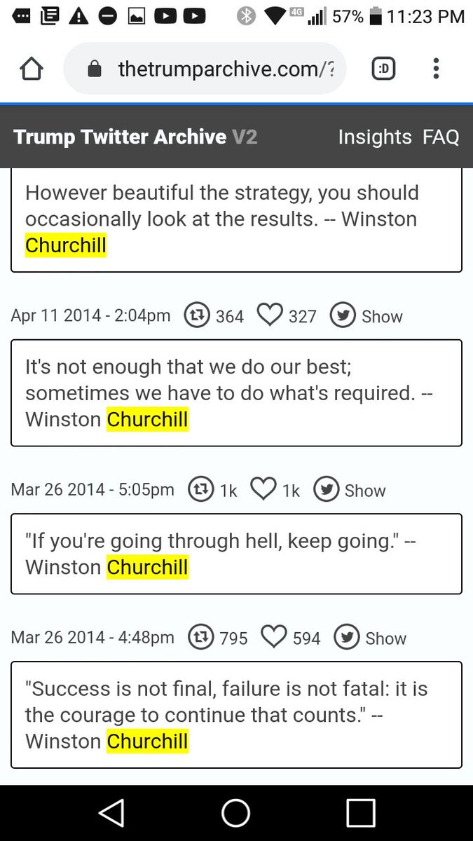  #PresidentT Tweets dating back to 2012 quoting or mentioning Churchill.