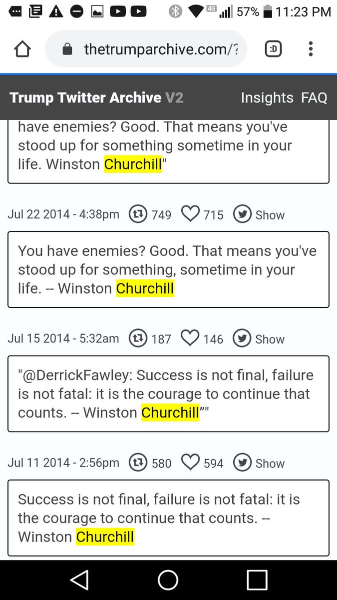  #PresidentT Tweets dating back to 2012 quoting or mentioning Churchill.