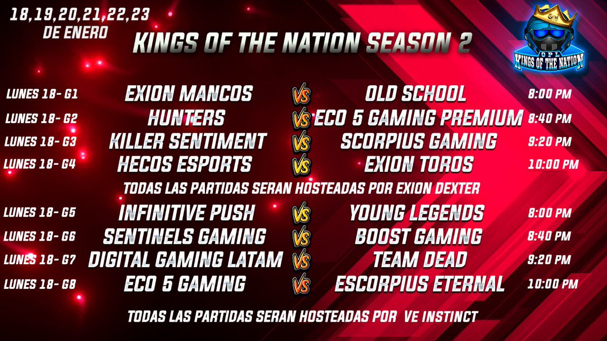 LeagueOpl's tweet photo. Buenas noches gamers.
Aquí están los grupos y los enfrentamientos de la semana.
 Buenos enfrentamientos esperamos en esta segunda temporada de Kings Of The Nation.
No se los pierdan. https://t.co/e1JvrlGG2F
