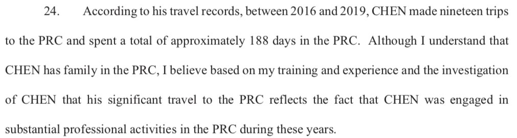 24. "between 2016 and 2019, CHEN made nineteen trips to the PRC and spent a total of approximately 188 days in the PRC."Remember the SUSTech collaboration signed by the MIT officials?How many days did Chen travel to other centuries?ContextResearchers travel a lot.