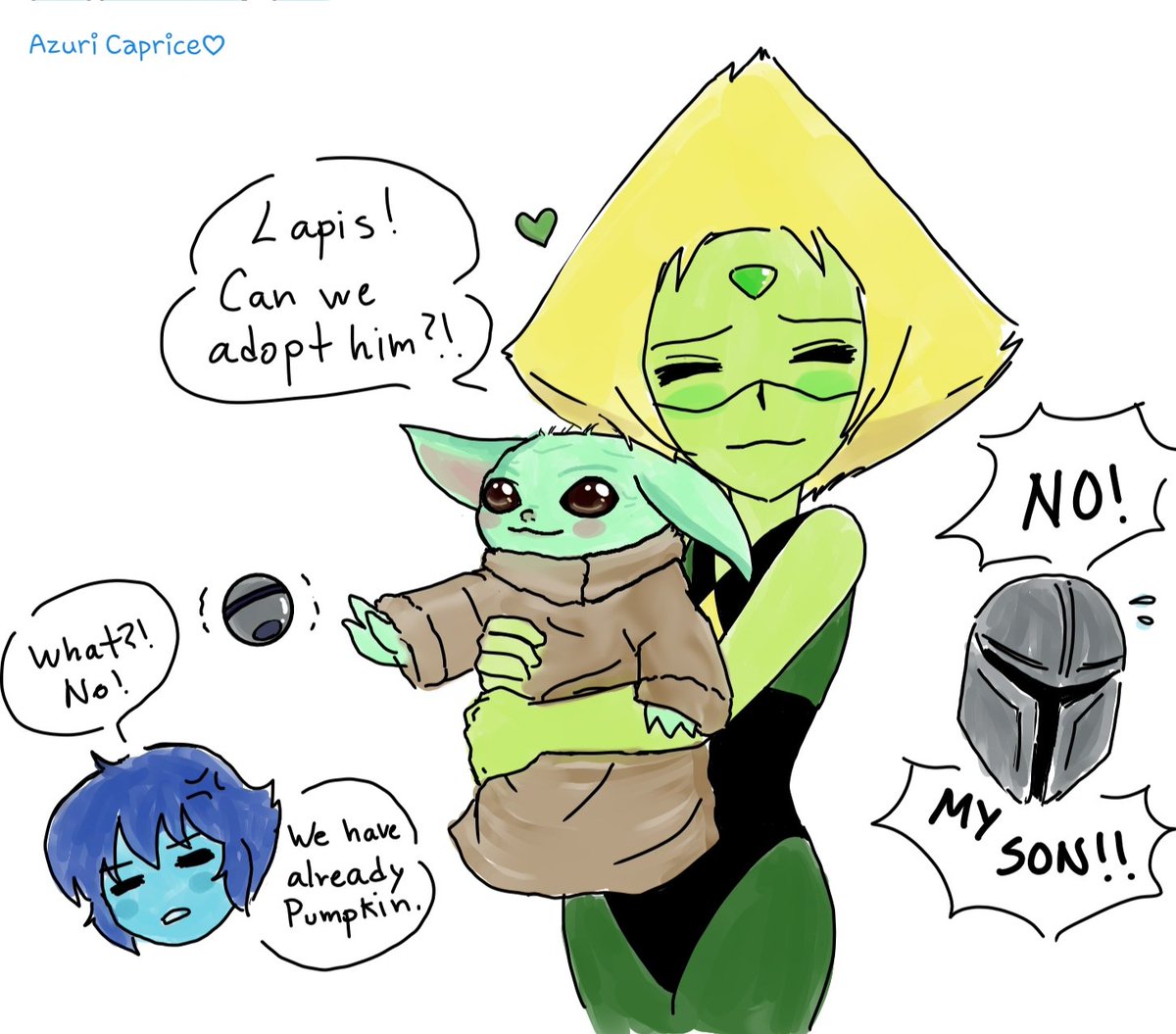 AzuriCaprice's tweet photo. I'm practicing drawing tools 🎨 on the tablet, like a preschool girl. 

#Lapidot 💙💚 #Grogu 🍪#StevenUniverse #Lapislazuli #Peridot  #AzuriCaprice #Mando https://t.co/VMIvlikvna