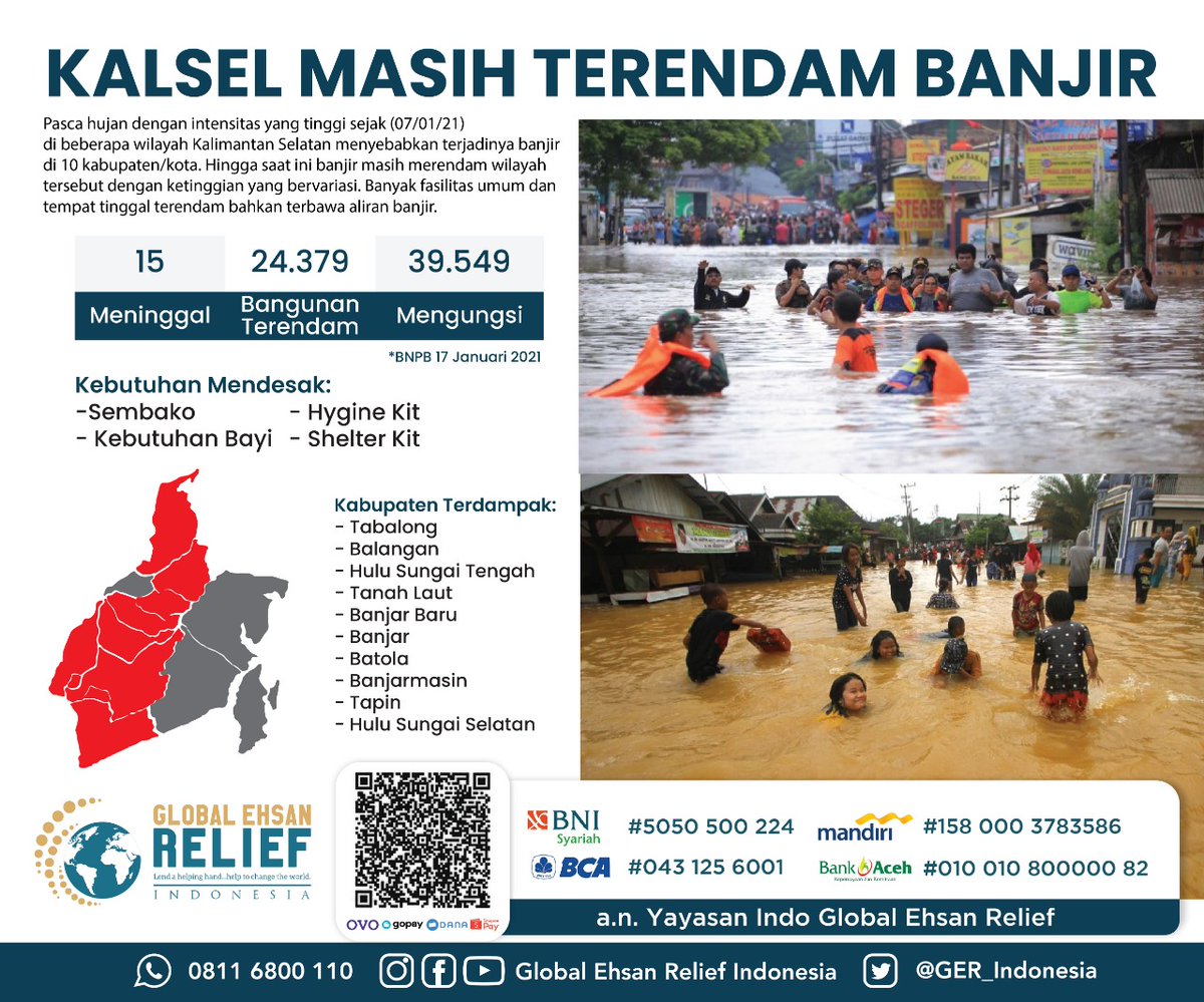 GER_Indonesia's tweet image. Mari berikan donasi terbaik kita untuk membantu meringankan korban terdampak bencana.

global-ehsan-relief.or.id
#PrayForKalses #Emres #KalimantanSelatan #GlobalEhsanRelief #TanggapDarurat #banjir #donasi #bencana #kalsel #lendahelpinghand #helptochangetheworld