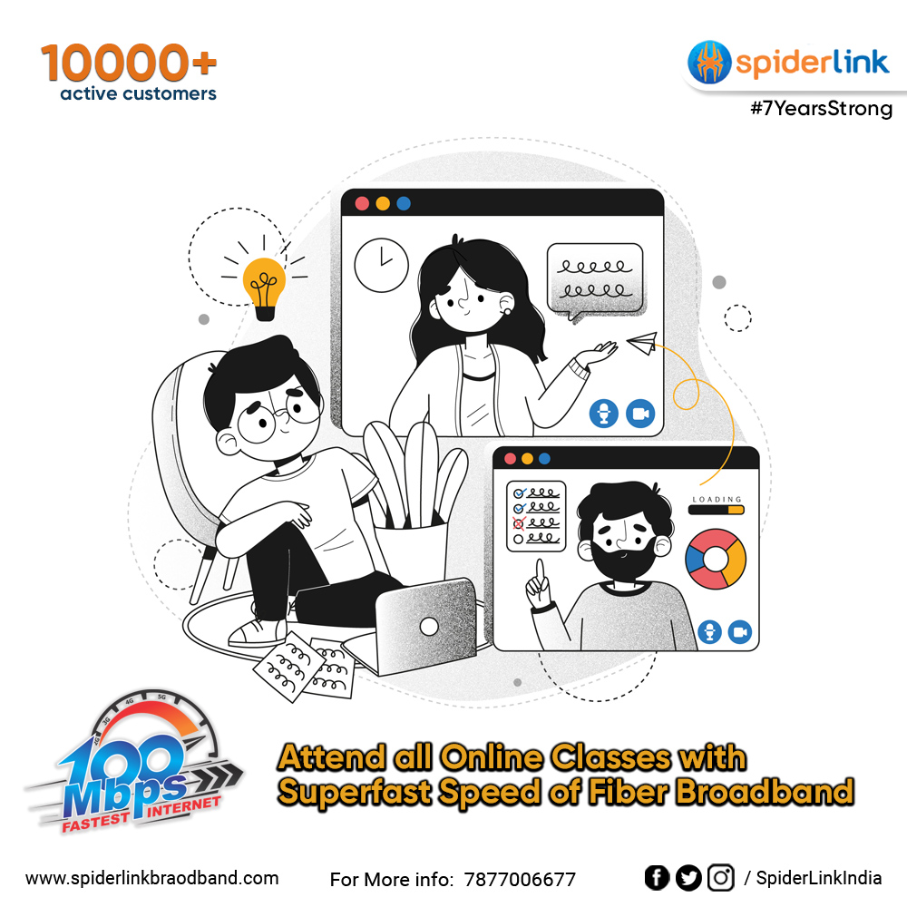 SpiderLinkIndia's tweet photo. Let get study online with super fast speed of fiber broadband, Check the link below & in the bio to know more.
https://t.co/FIGQcvCRo9
Call Now 9660090100
Let's Switch To Spiderlink Fiber Broadband Connection with Unlimited 100Mbps Speed.
#spiderlink #OnlineStudy #Online https://t.co/47xo6h4aUe