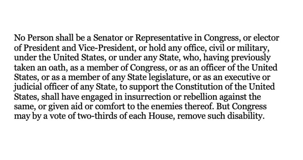 14th Amendment Section 3. Looking at the members of Congress who aided the insurrection right now. 👀