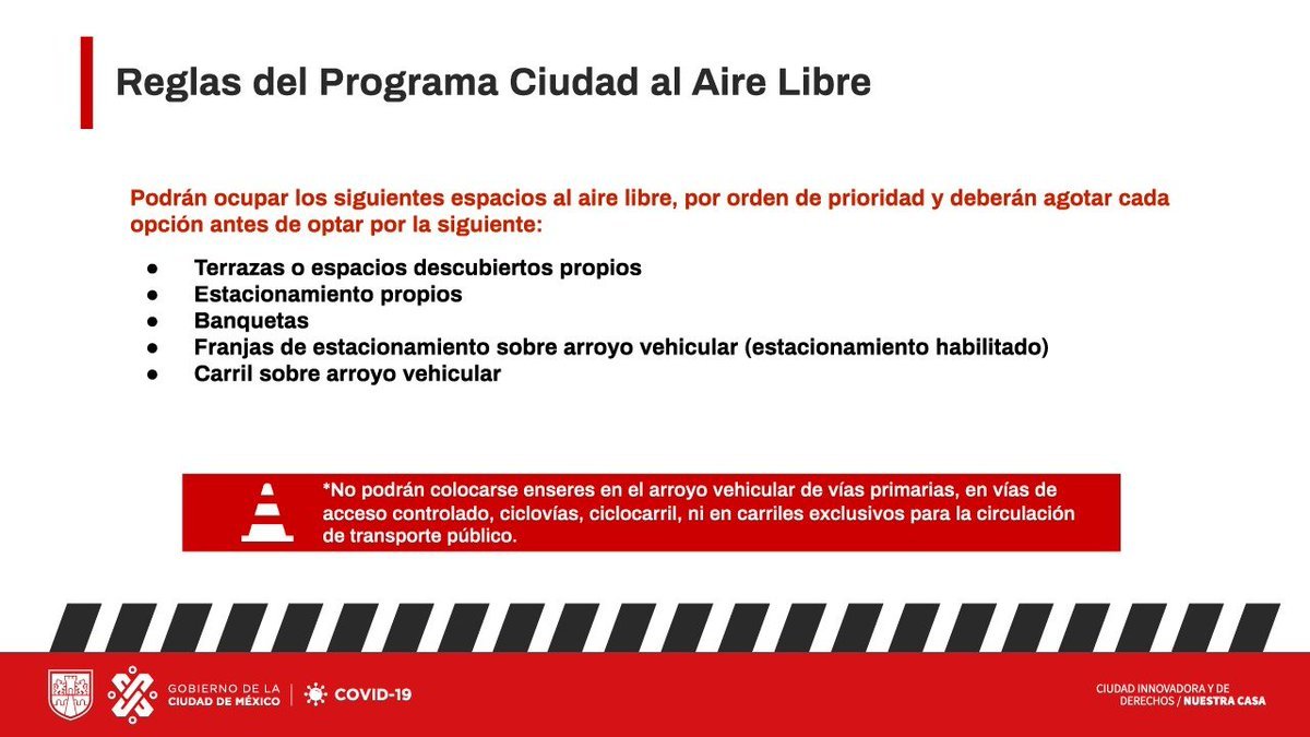 GobCDMX's tweet photo. Si tienes o conoces a alguna persona que tenga un restaurante 🍽️ con espacio al aire libre, 👁‍🗨 esta información te interesa: 👉 https://t.co/4TEfGnkUgP 

- Consumo hasta las 18:00 hrs., después solo para llevar
- Servicio en terrazas y mesas al exterior
- Uso obligatorio del QR https://t.co/QQBqxNg4by