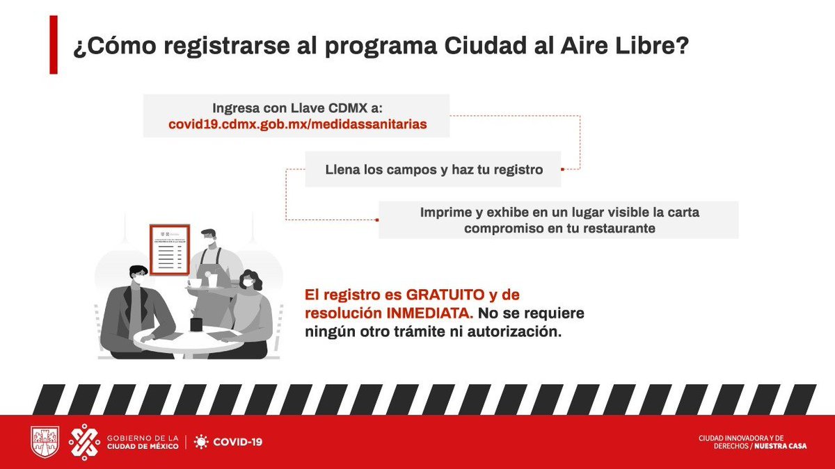 GobCDMX's tweet photo. Si tienes o conoces a alguna persona que tenga un restaurante 🍽️ con espacio al aire libre, 👁‍🗨 esta información te interesa: 👉 https://t.co/4TEfGnkUgP 

- Consumo hasta las 18:00 hrs., después solo para llevar
- Servicio en terrazas y mesas al exterior
- Uso obligatorio del QR https://t.co/QQBqxNg4by