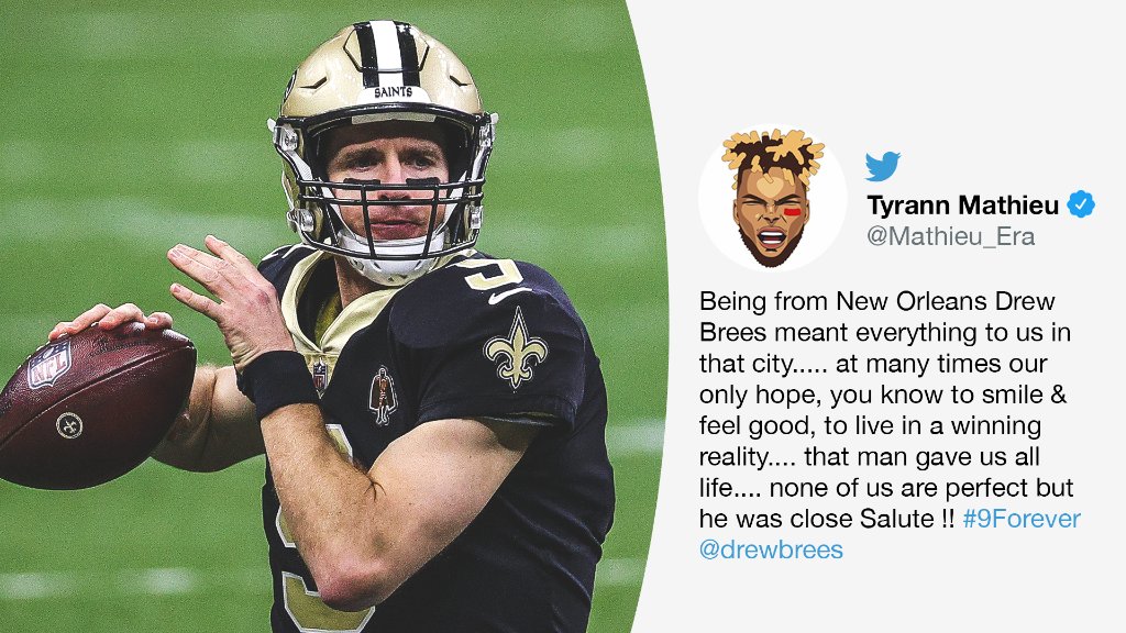 ESPNNFL's tweet photo. "That man gave us all life."

Honey Badger shows respect for Drew Brees.

(via @Mathieu_Era) https://t.co/QQMbmak6Ul