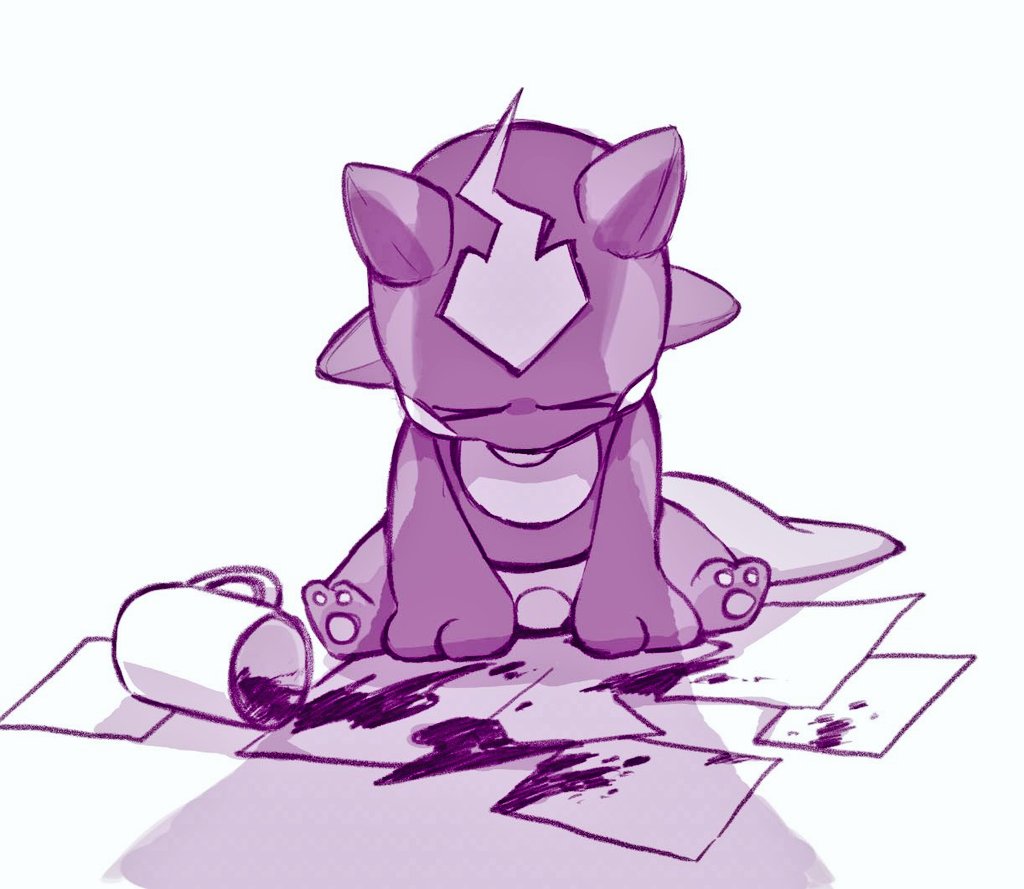 pokemon (creature) no humans solo monochrome sitting purple theme tongue  illustration images