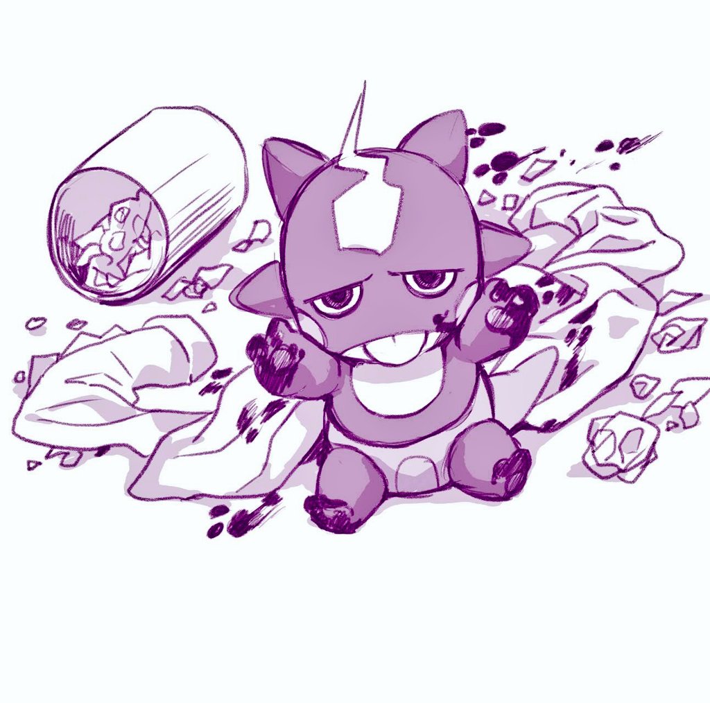 pokemon (creature) no humans solo monochrome sitting purple theme tongue  illustration images