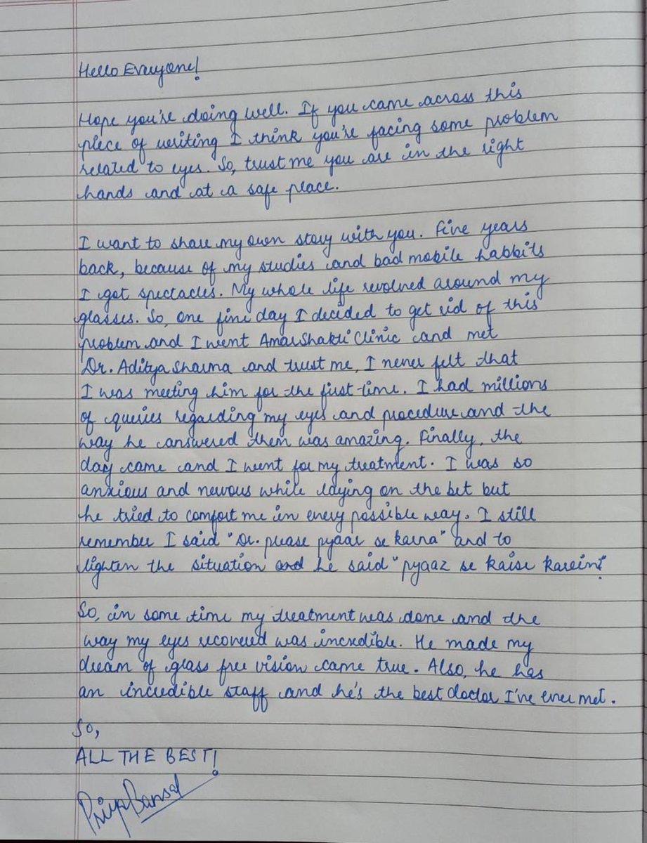 AmarShaktichd's tweet photo. Feedback from the patient of LASIK Eye Surgery done by Dr. Aditya Sharma, Consultant Ophthalmology 
#eyesurgery #lasereyesurgery #ophthalmologist #ophthalmology #eyecare #visioncorrection #refractivesurgery #refracting https://t.co/W0iDtvHtS1