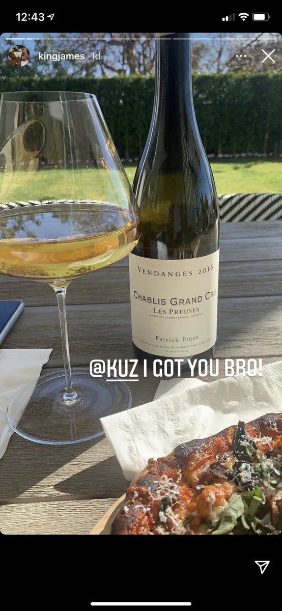 NBA wine  -LeBron had a $150 bottle of Chardonnay with lunch. The bottle is essentially impossible to buy so it could be more $. Kuz- With two bottles that are $680+ total. Letting that new contract BREATHEWant a cheap comp of this? (CONT)