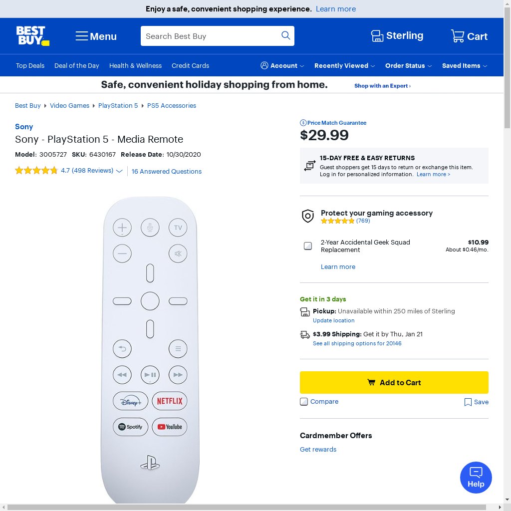 Sony PlayStation 5 Media Remote 3005727 - Best Buy may be in stock. This is an automated alert. Keep us running with a donation, link in bio! #BestBuy #Playstation5 #PS5 bestbuy.com/site/sony-play…