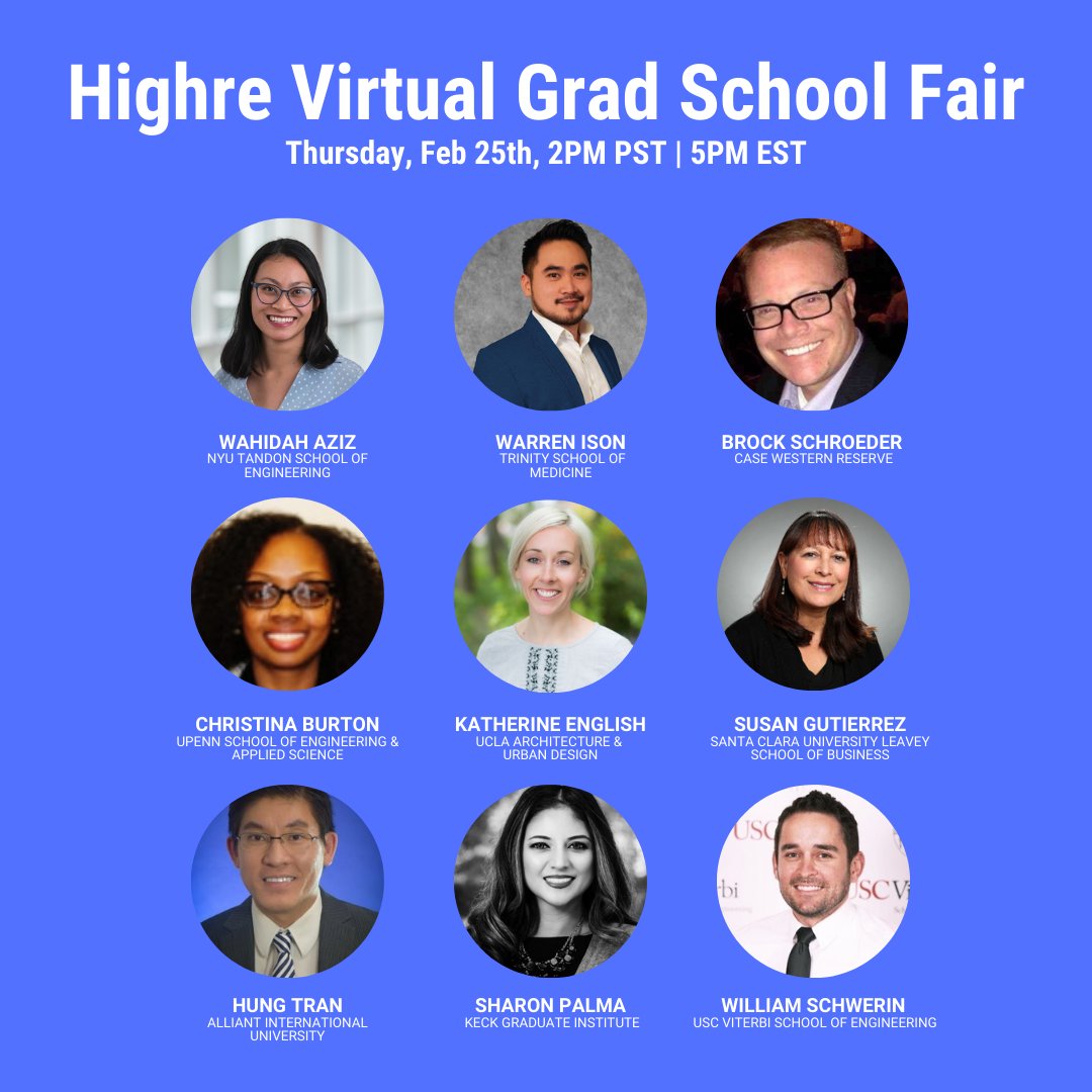 highre_co's tweet photo. New year, new path? If you are thinking about going to #gradschool, this is for you! Engage 1:1 with the admissions officers from top schools. Book your place before it runs out ⏰ https://t.co/RSDK7Oa20v #Highre #admissions #1on1 #applicants #students #University #onlineevent https://t.co/LpiP9XILoF