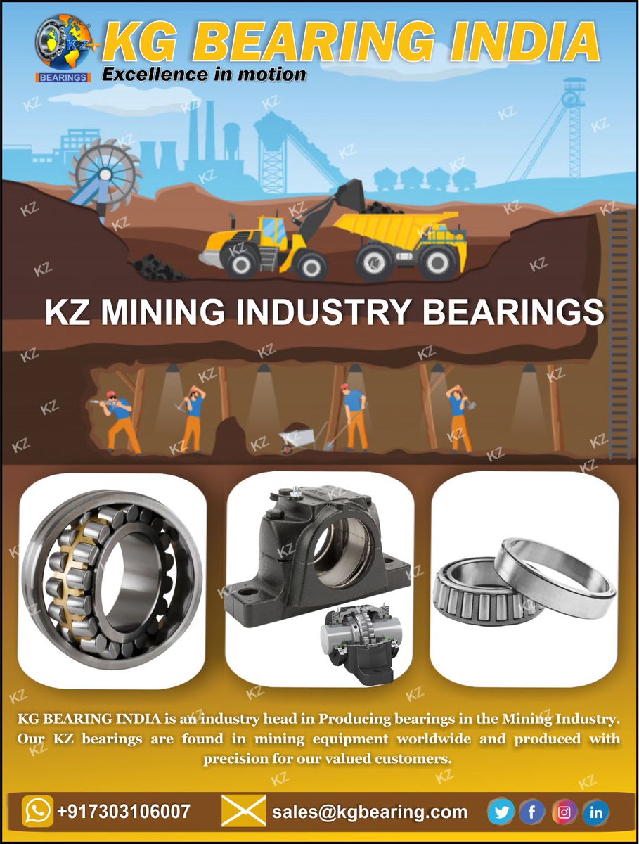 kgbearingindia's tweet image. KZ MINING INDUSTRY BEARINGS are design to support:
*High load carrying capacity 
*High Operational reliability 

👉Email your inquiry – sales@kgbearing.com

👉KZ Bearings kgbearing.com/products/ 

#kzminingindustrybearings  #sphericalrollerbearings #plummerblockbearings #kzbrand