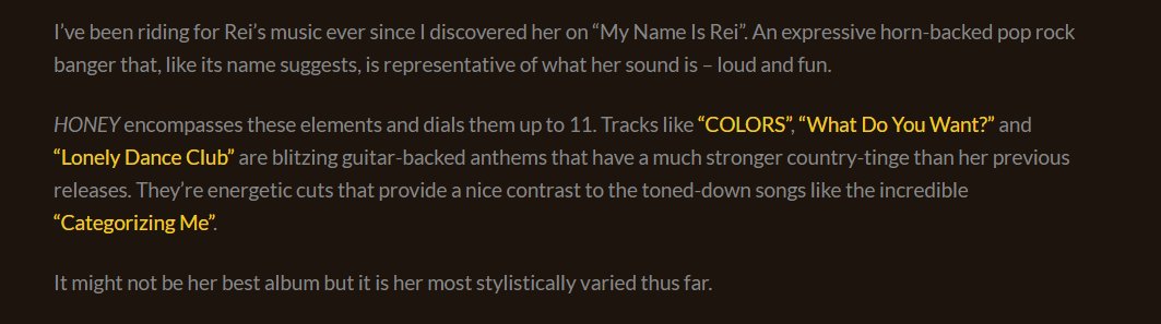 5. Rei - "Honey"Genre: Rock, Pop