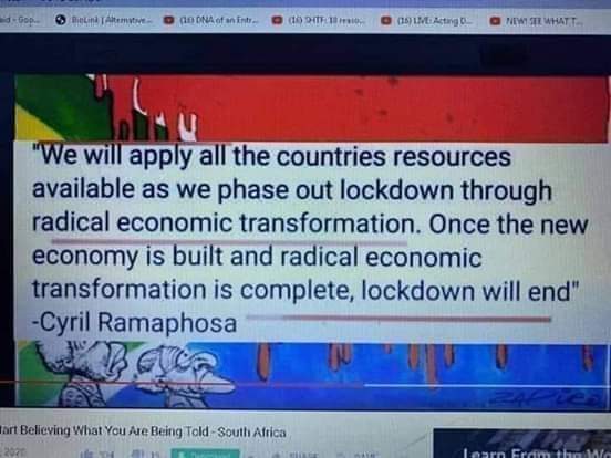 JohanvV1's tweet image. Part of @GovernmentZA plans. Destroying the Middle Class and creating a #SlaveClass 
@DlaminiZuma called it #ClassSuicide 
#NWOAgenda 
#TheGreatReset 
Lockdown Will only end when this is all achieved.
#VoetsekRamaPhosa 
#VoetsekANC