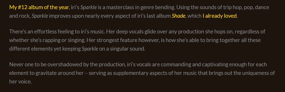 1. iri – "Sparkle"Genre: Pop, Dance