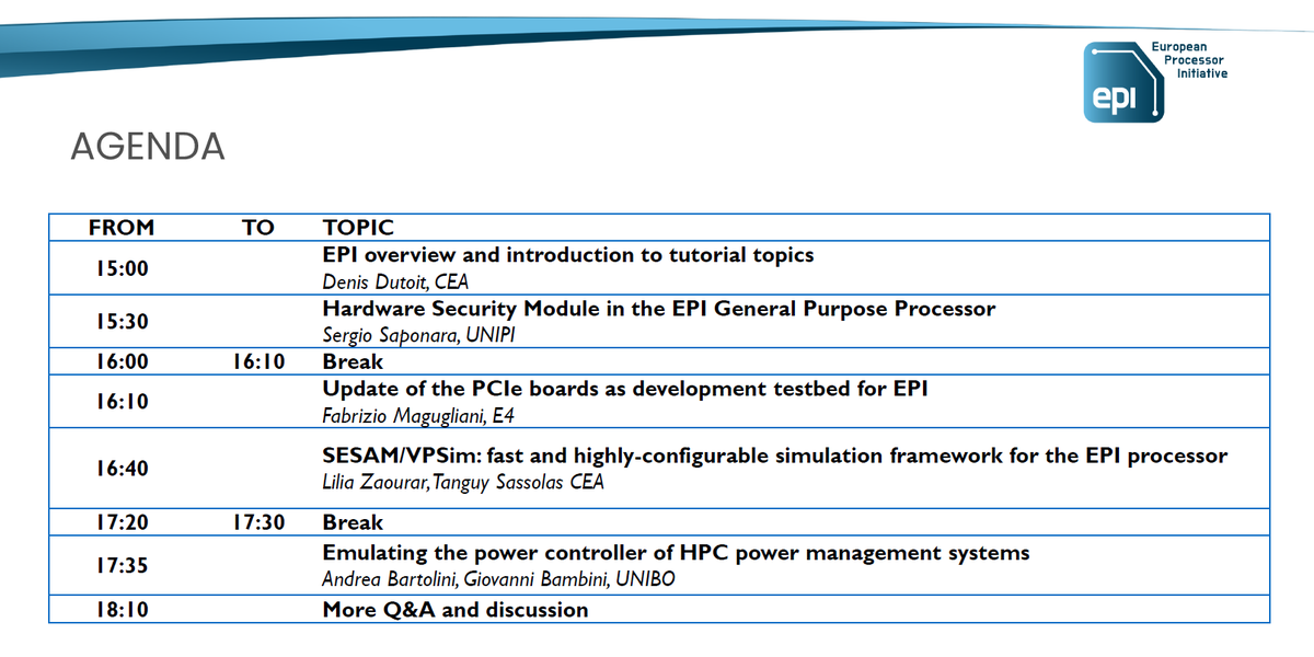 EuProcessor's tweet photo. If you are attending #HIPEAC21, our #tutorial today starts at 3 p.m. CET and our program is here ππ
#EUProcessor #VPSim #powermanagement #PCIe #security https://t.co/4PJXFXwn4A