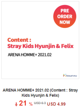 Ktown4u_CANU's tweet photo. 🌟 Collaboration x @thinkabtskz 

[Magazine] ARENA HOMME+ 2021.02 (Content : Stray Kids Hyunjin &amp; Felix)
 
🌠 21% discount Link ➡️ https://t.co/qDJPRaEblS https://t.co/hgTUXnPBqT