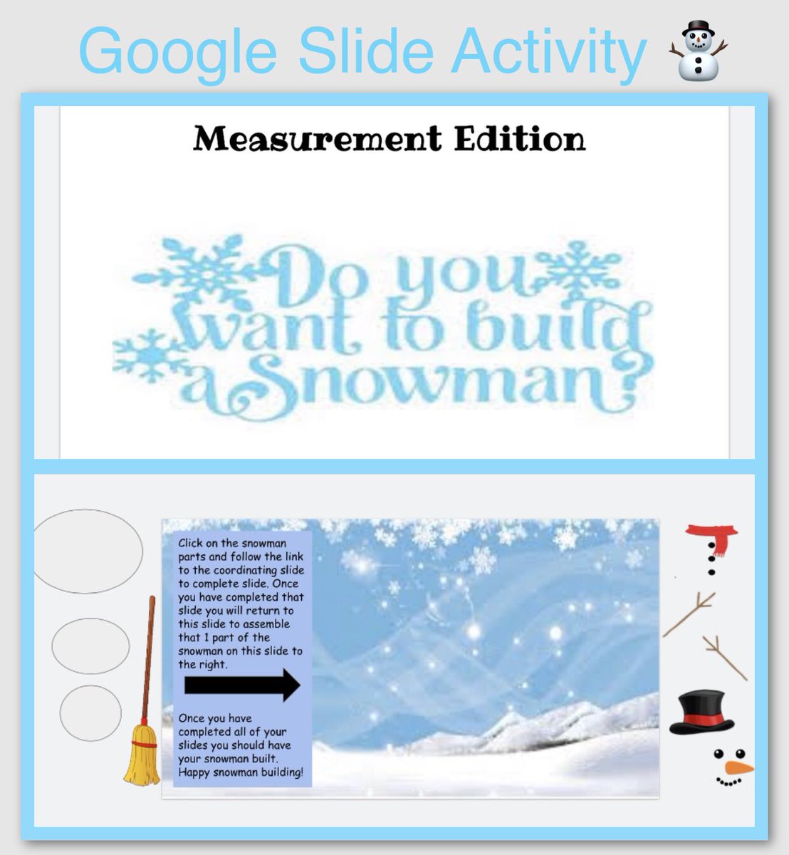 KariDierks's tweet photo. 🥶 Brrr, it’s cold outside! How appropriate that we are building snowmen ⛄️ this week as our measurement unit continues. We had fun creating our videos and activities for the week for all our math scholars @ParkerESAldine It’s going to be ❄️SNOW❄️ much fun! #texasstylesnowday https://t.co/zalHuqTfBo