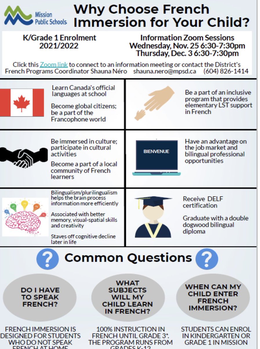 Kindergarten French Immersion registration starts Monday at 9am! Register using this link that will go live at that time forms.office.com/Pages/Response… for more information on the program and the myths and realities check out the document here missioncentral.mpsd.ca/Pages/newsitem… #sd75 #mission