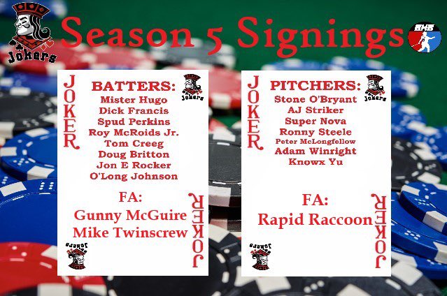 First off; welcome back and thank you to all of our re-signings. We’re so excited to return most of our roster, and of course, welcome to all of our new Jokers!!! Season 5 will be a good one! #GoJokers #BigHeadBaseball <a href="/HeadBaseball/">Big Head Baseball</a> @VisigothVWO <a href="/MickeyMcGuire27/">Gunny Mickey McGuire</a> <a href="/MichaelPercoco/">Michael Percoco</a>
