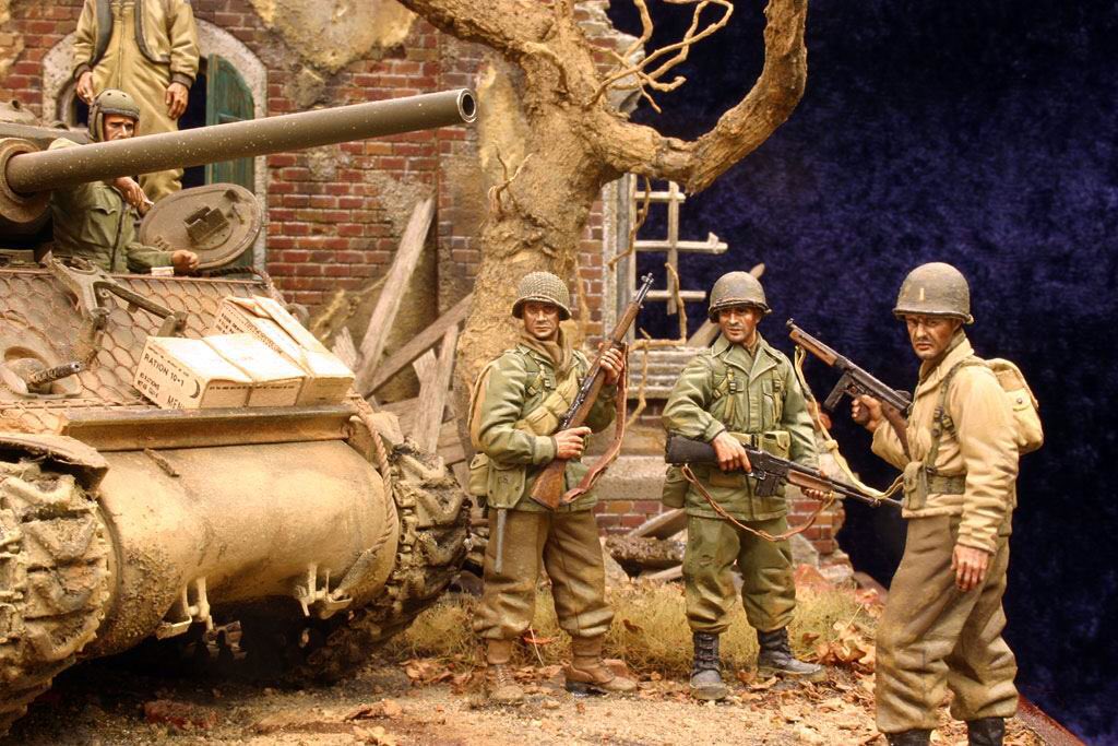 The calm before the storm is my fave. So full of foreboding and based on a photo from 1945 of Sherman “Jumbos”. I love this one because I got to see it at a model show in the US in 2005.