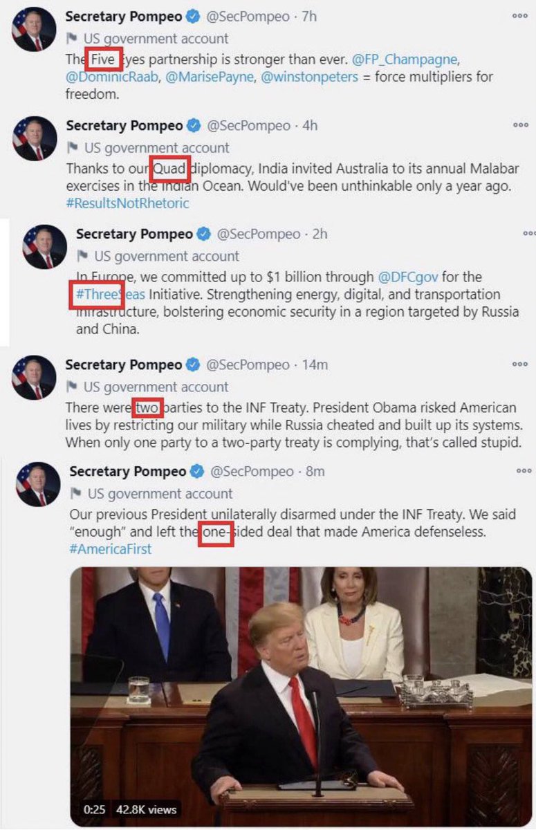 Interestingly enough,Pompeo's online presence has been exceptional today as well;Immediately starting the morning off with his  #AmericaFirst tweet,He tweets every hour, on the hour..ramping it up to 30 minute intervals..Which included a baked-in countdown - @ArtOfWarNews:  https://twitter.com/secpompeo/status/1348253274001072130