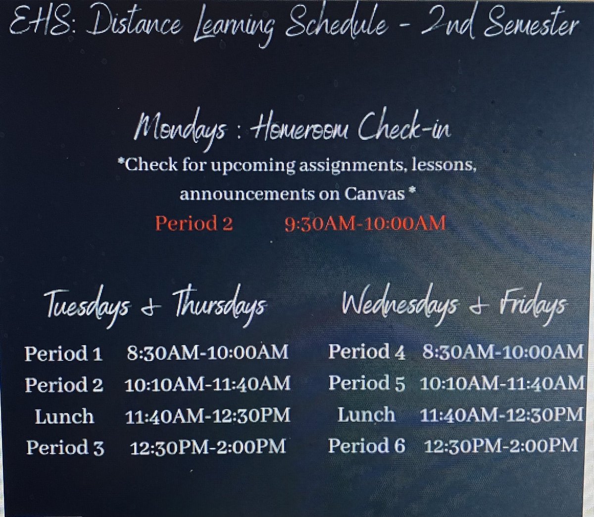 Eagles.... here is the new distance learning schedule going forward.