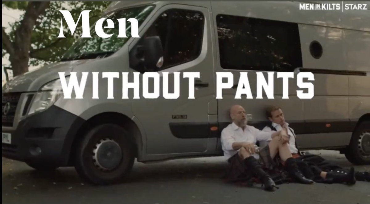 AnnieB_1's tweet photo. @SamHeughan Wow, loved the ‘trailer’ ride. Can hardly wait to do some road tripping with Sam and Graham ‘sans pants.’😳

These two men look beat, yet strangely pleasing in their white shirts and skirts. #MenInKilts #MenWithoutPants https://t.co/zaS4uYZFGG