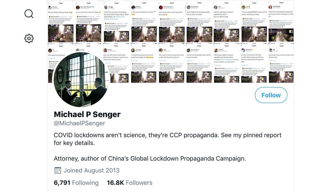 Michael P Senger appears to be a tax attorney in the Greater Atlanta area, having studied accountancy and tax law: "Covid lockdowns aren't science; they're CCP propaganda" is his Twitter handle. Mr Nawaz was a fan of his writing about how we all fell for China's plot.