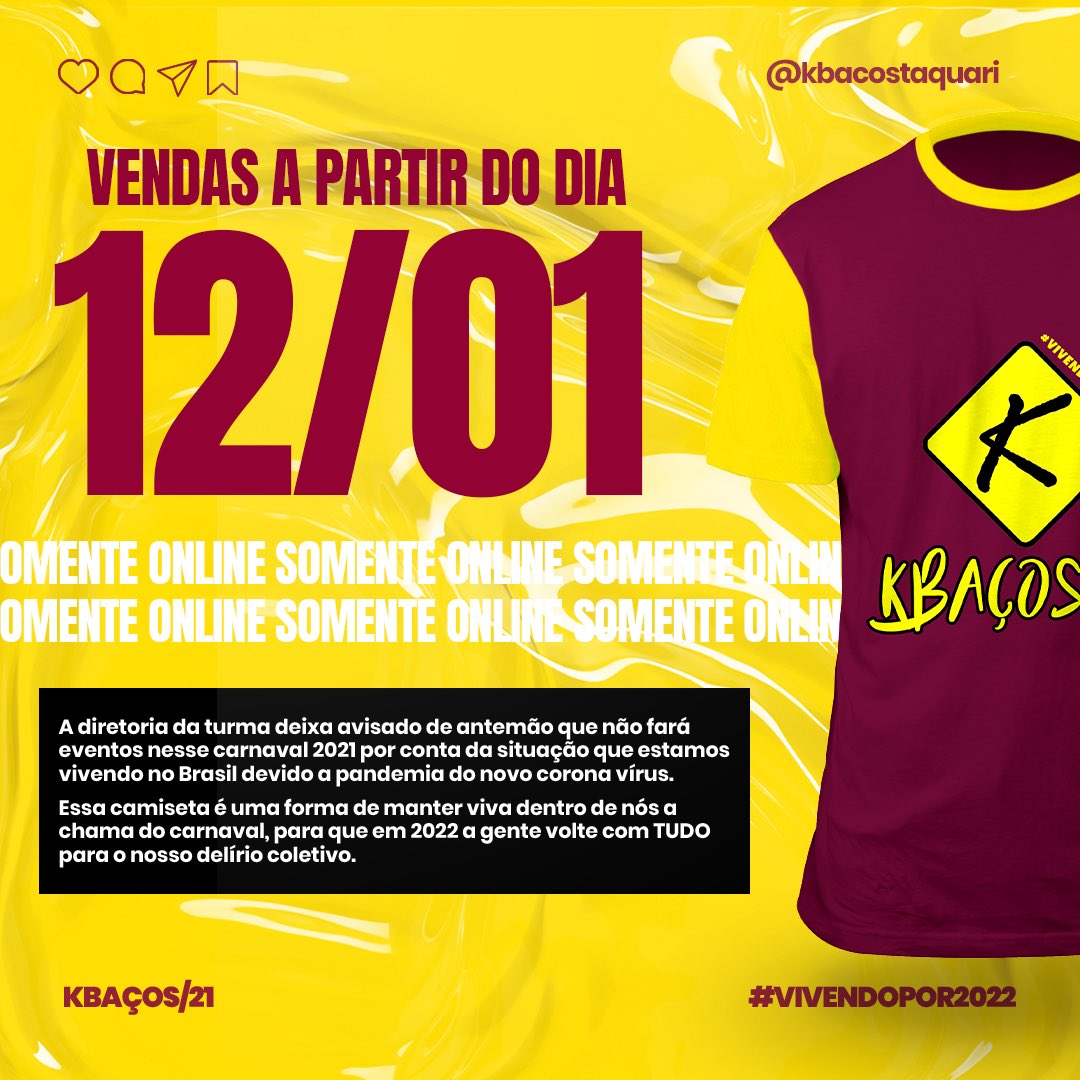 fomachadox's tweet photo. Mantendo a chama da nossa época do ano favorita, nós, diretoria dos Kbaços anunciamos hoje, 10/01, um KIT ESPECIAL com camiseta + copo + máscara.

Não teremos nenhum tipo de evento, porém queremos com esse kit estar mais perto de nossos integrantes.

VENDAS A PARTIR DE 12/01. 💛 https://t.co/d1D2WtUJWU