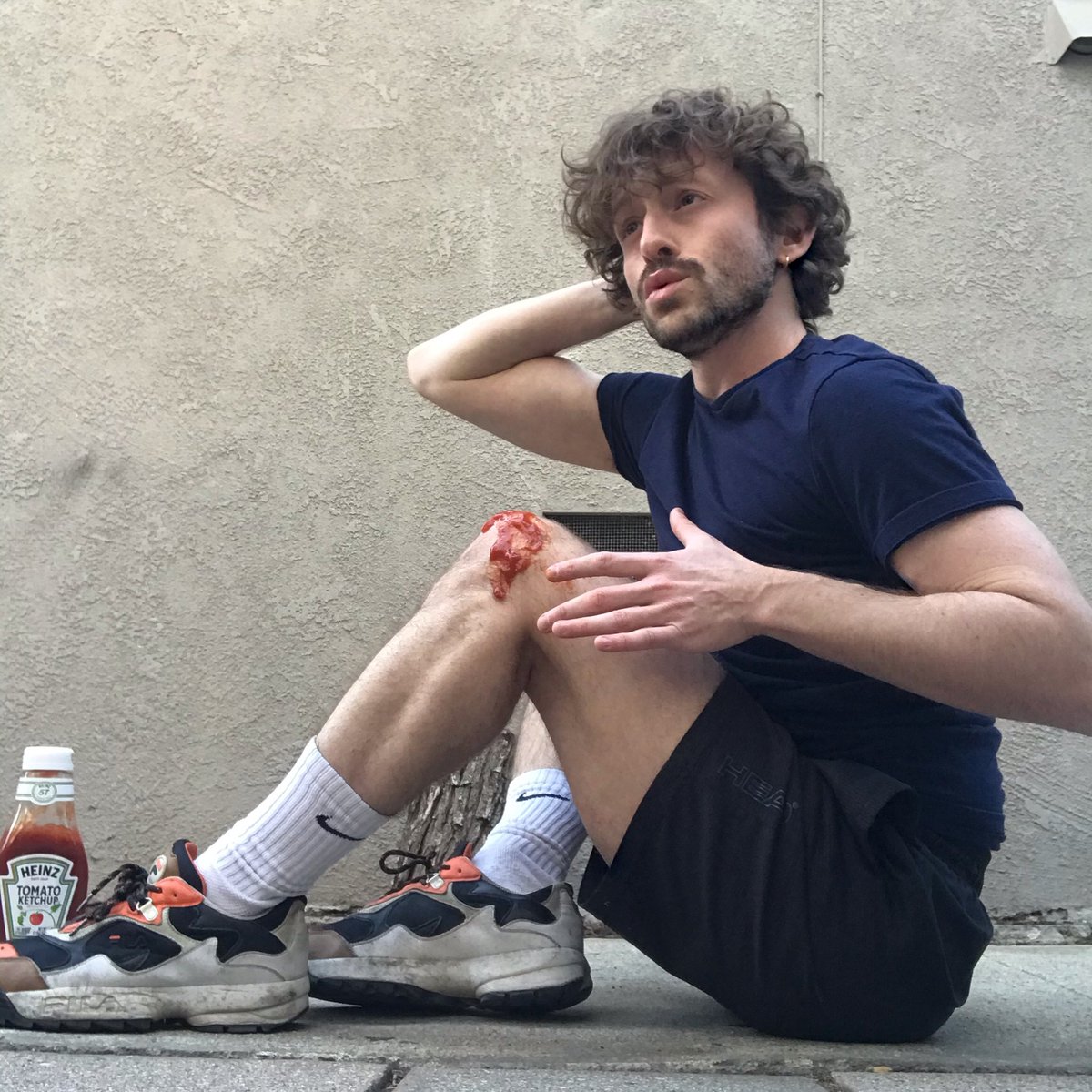 samwaltjones's tweet photo. whoops just scraped my knee pretty bad outside armie hammer’s mansion https://t.co/LykOYUsKJn