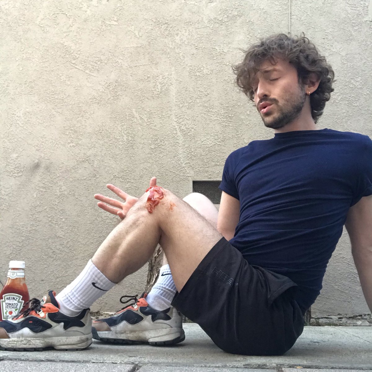 samwaltjones's tweet photo. whoops just scraped my knee pretty bad outside armie hammer’s mansion https://t.co/LykOYUsKJn