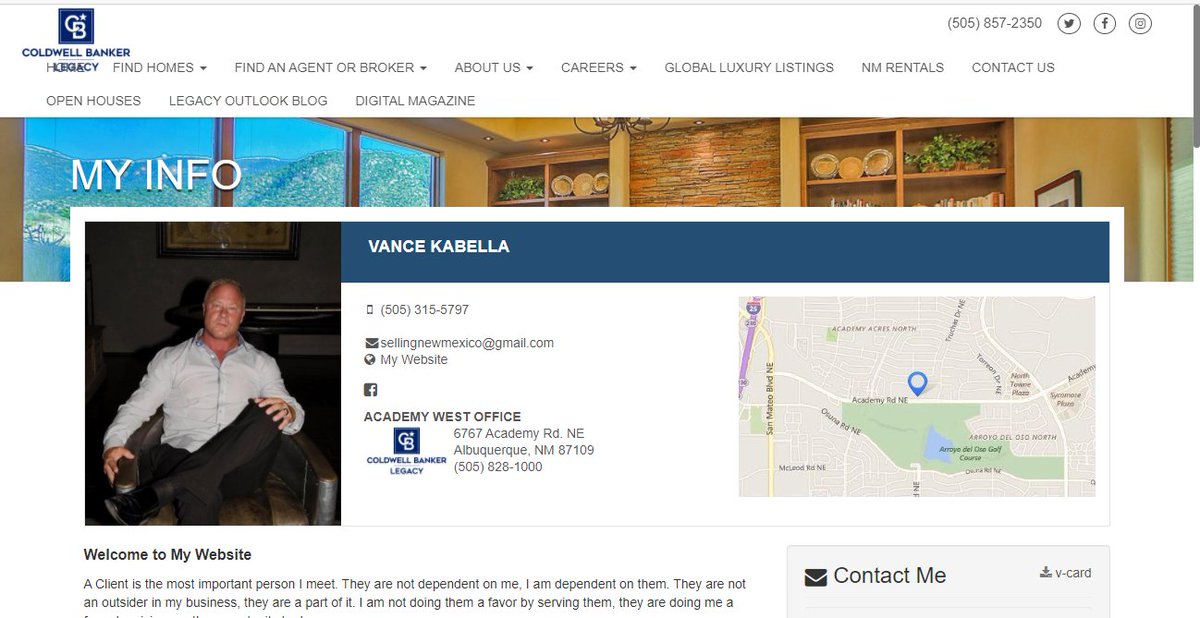 Vance works for Albuquerque Coldwell Banker Legacy  @CBLegacyNM (505-828-1000). His real estate license number is 38802. He is a member of the Greater Albuquerque Association of Realtors  @ABQRealtors (505-842-1433). Call them and let them know what Vance does with his free time 5/