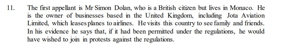 Simon Dolan is a businessman, leasing planes to airlines & other things. The Sunday Times Rich List estimated his wealth at £200 million. He lives in Monaco, so lockdown meant he couldn't attend protests in Britain. He lost court cases arguing govt didn't have power to lockdown.