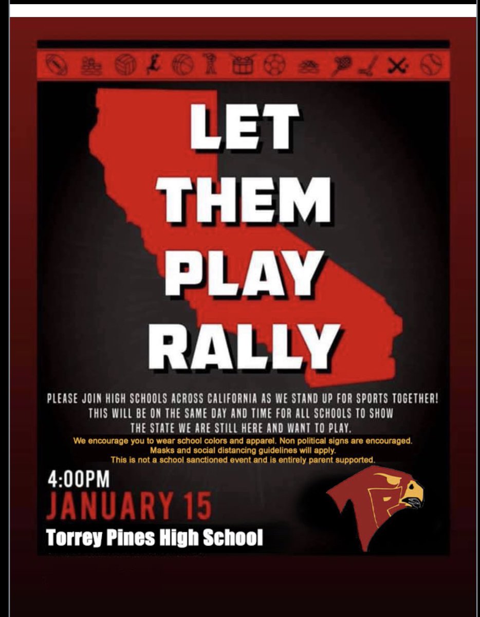 Please come and support! #LetThemPlayCA #LetUsPlay <a href="/TPHSFoundation/">TPHS Foundation</a> <a href="/TorreyPinesHS/">Torrey Pines HS</a> @TPFB2020 <a href="/TPHSports/">TPHS Sports</a>