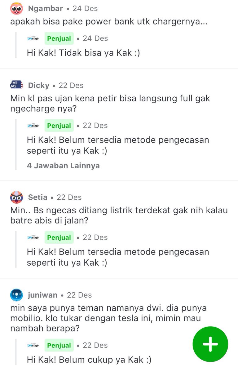 My dad: Katanya kita bisa beli Tesla di Tokopedia loh!
Me: Iya emang! Soalnya Prestige Motorcars kerjasama sama Tokped.

*niat nunjukin malah akhirnya ngakak sendiri* 

gila, trolls Indonesia itu next next next level.