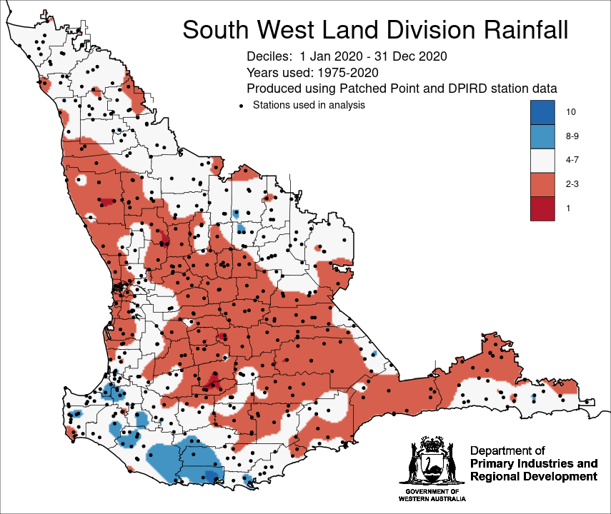 Just out of interest, 2020 annual rainfall looked like this. Well done for growing a crop with limited rainfall <a href="/DPIRDbroadacre/">DPIRD Broadacre - WA Grains & Livestock</a> #Climate