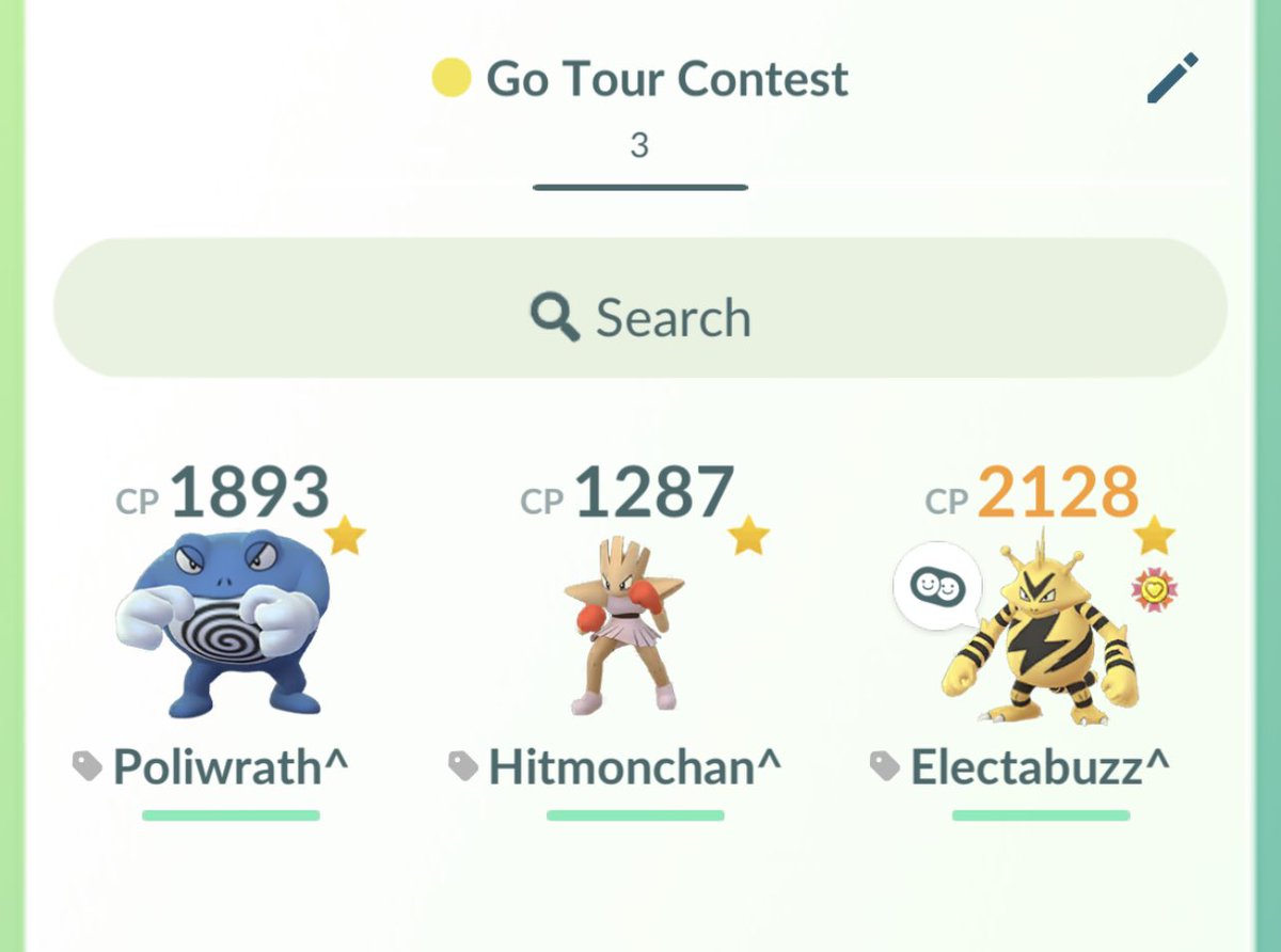 Gorilloid's tweet photo. #PokemonGOTourContest Electabuzz is a must for any team but combined with Poliwrath and Hitmonchan, you get a well rounded team of heavy hitters! Each of these Pokémon know several elemental punches and can cover any weaknesses. https://t.co/roK9ocW6gO