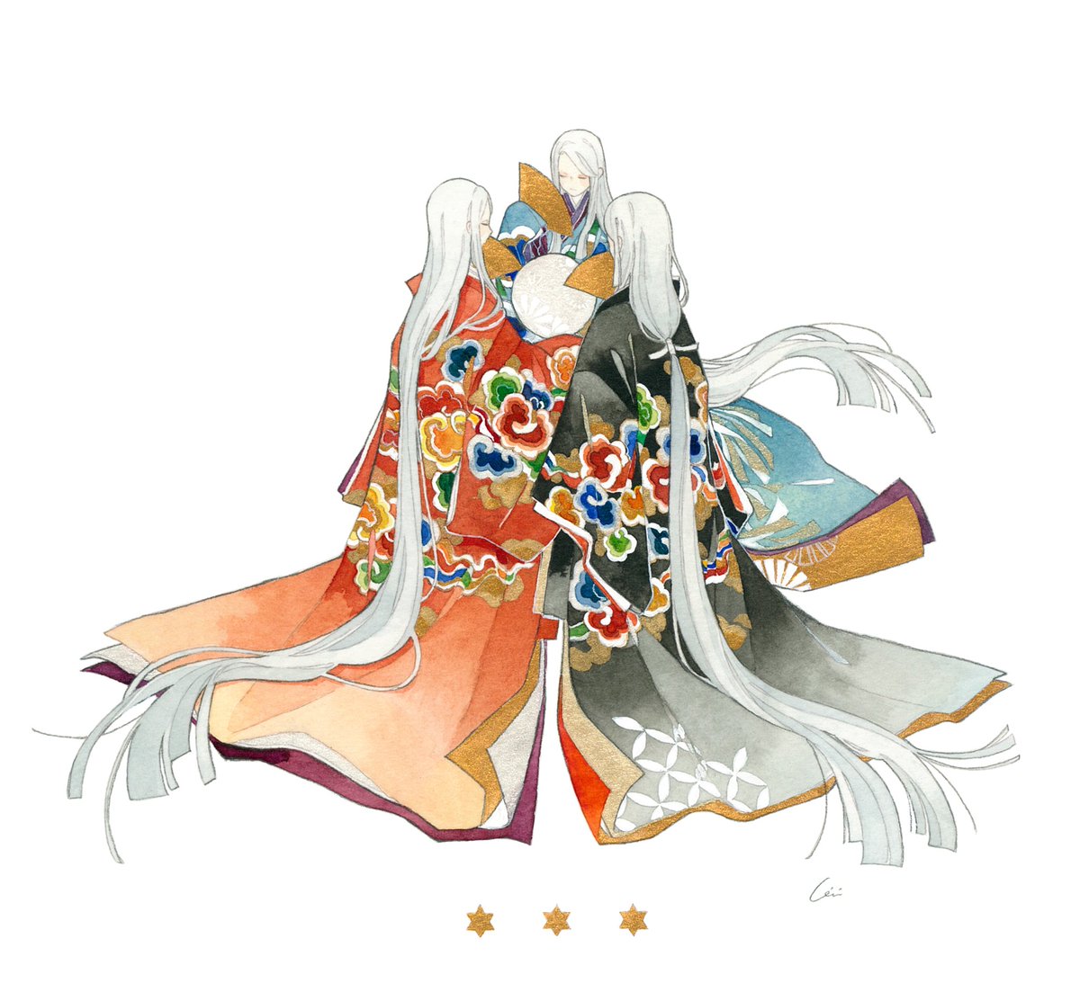 long hair very long hair hand fan white background japanese clothes absurdly long hair layered clothes  illustration images