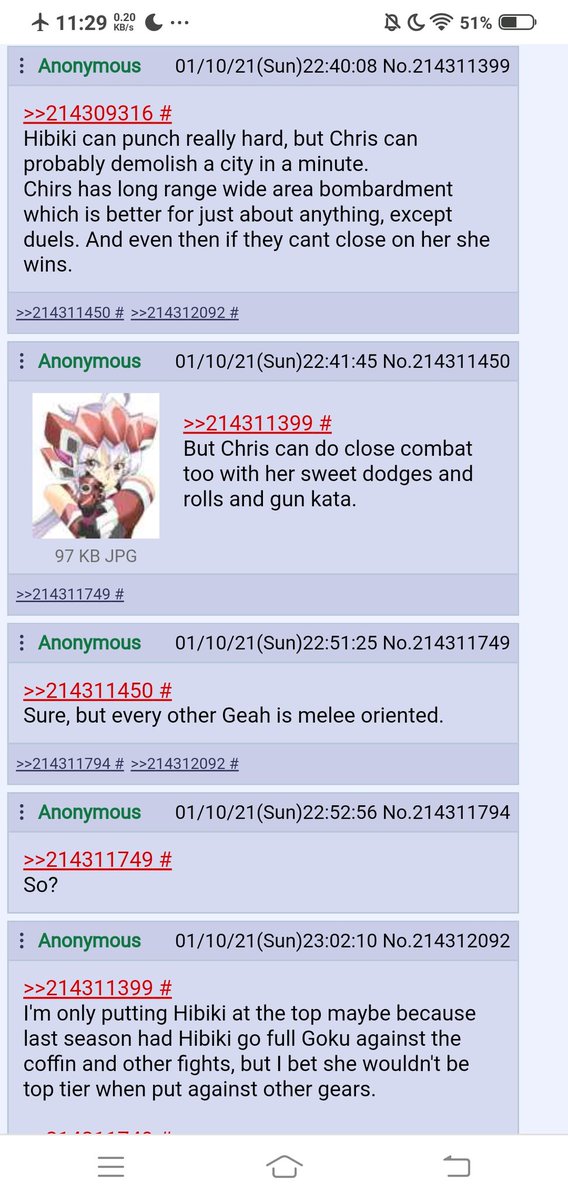 it was very fun to watch this thread in real-time earlier. Highlight is the actual discussion about Chris' bestness. You just don't get this kind of quality in the wastelands of their general in /m/ lol https://boards.4channel.org/a/thread/214294528#top