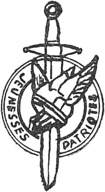 The groups they were up against were not messing around either. The far-right had been a chaotic mess of violent groups since Boulanger's suicide, including the Action Française and their fighting group Camelots du Roi, as well as the Croix-de-Feu (insignia left) and JP (right).