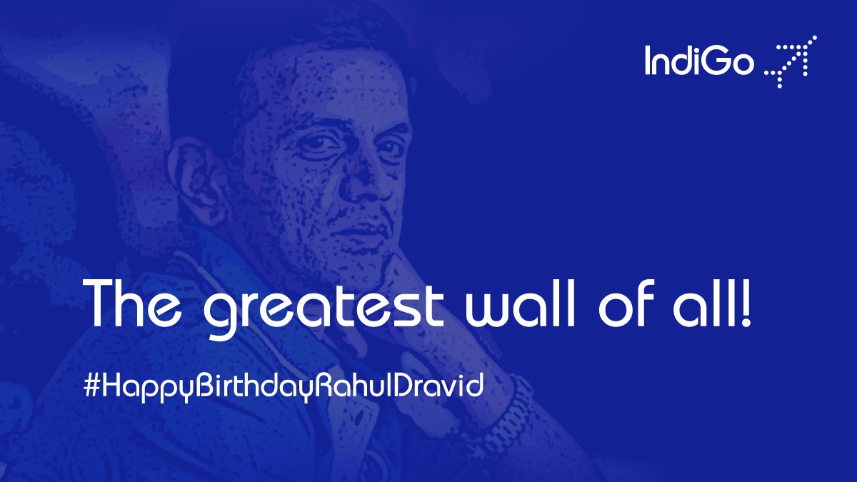 IndiGo6E's tweet photo. Thank you for being the national wall of cricket. #HappyBirthdayRahulDravid #RahulDravid #BirthdayWishes #Cricket #LetsIndiGo https://t.co/zbMRsko2iQ