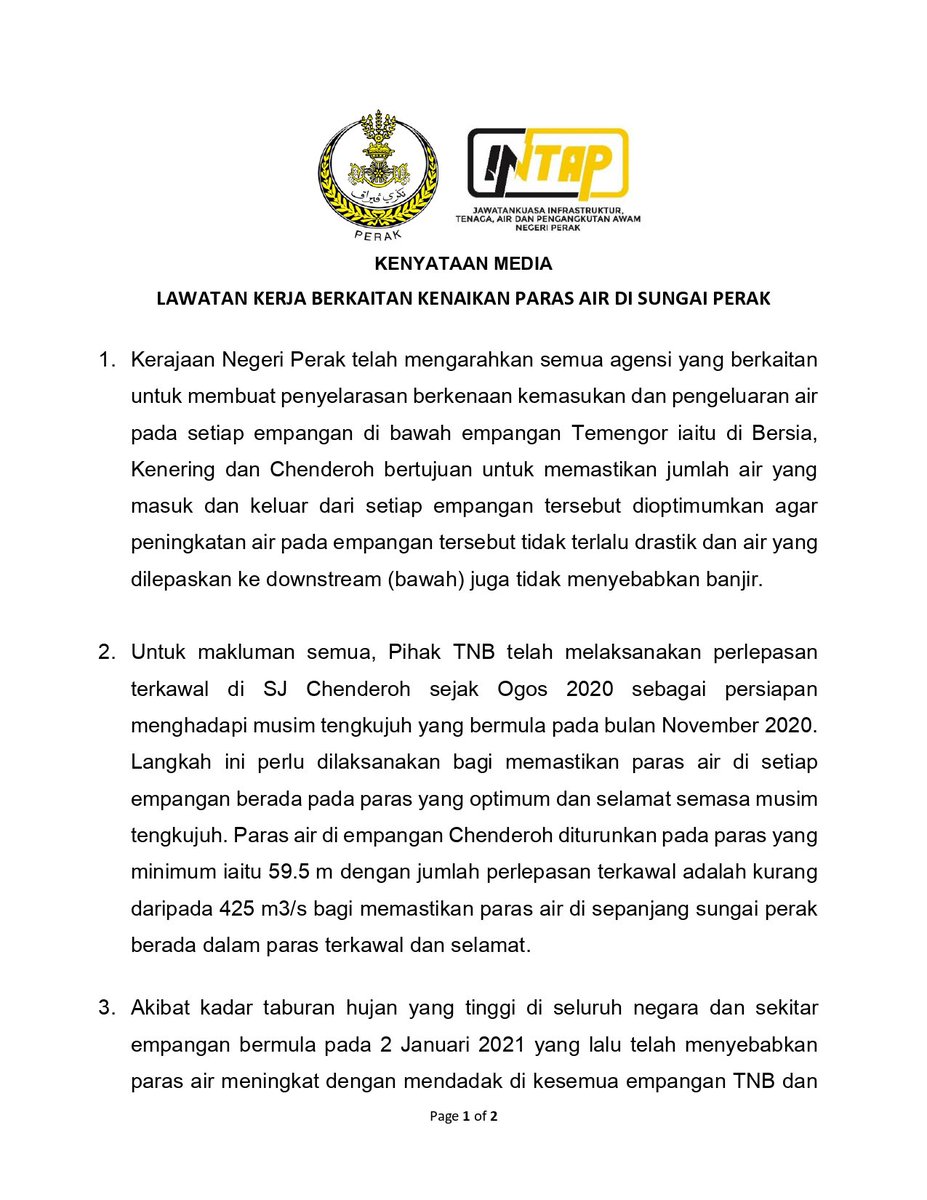 INTAPPerak's tweet photo. 11 JANUARI 2021 | ISNIN

KENYATAAN MEDIA LAWATAN KERJA BERKAITAN KENAIKAN PARAS AIR DI SUNGAI PERAK

Facebook Page: https://t.co/tHZ14H6uwy
Instagram : https://t.co/7QQPWAClNo
Twitter : https://t.co/dMOzVzvNDa

#INTAP #stayathome #thankyoufrontliner
#negeriperak https://t.co/Msw0Wux0Fm