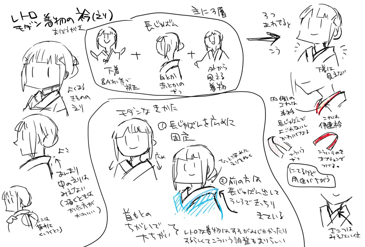 従来の着物の衿とモダンな着物の衿がよく分からないので覚え書き(間違ってたら教えてください) 