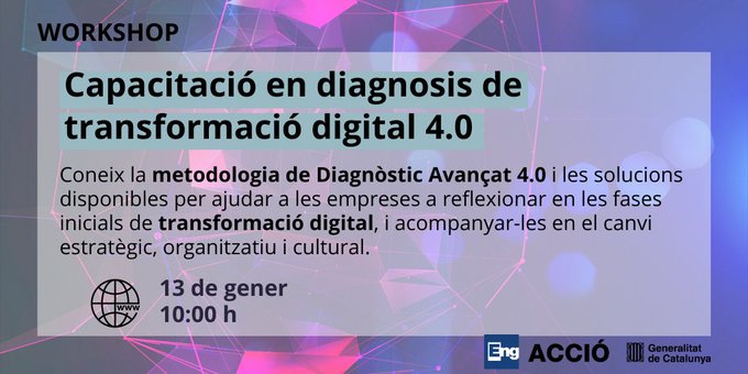 accio_cat's tweet photo. ➡️ No et perdis aquest workshop on compartirem la metodologia de Diagnòstic Avançat 4.0 entre professionals per contribuir a la professionalització d’aquests processos de reflexió vers la indústria 4.0.
T'hi esperem!
https://t.co/LeL8fCVEPe
@Enginyeria #innovACCIÓ https://t.co/7epEO8Cnba