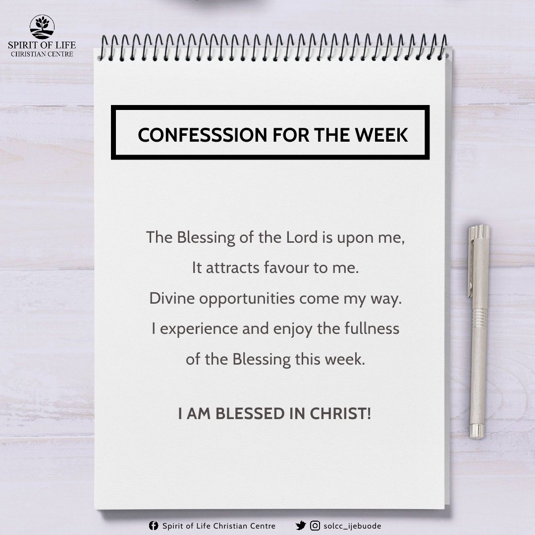 SOLCC_IjebuOde's tweet photo. As you go into this week remember who you are in Christ and all you have in Him, please take few minutes to declare the confession and speak into your week.
Mark 11v23

#mysolcc
#inheritanceinChrist
#SpiritualBlessings
#weeklyconfession
#Christ https://t.co/ZkVwnOpYlV
