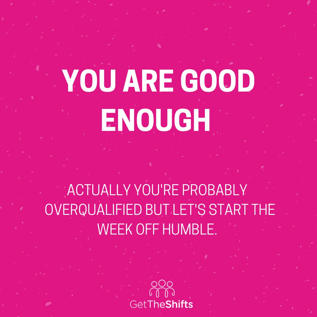 WrkWrk_shifts's tweet photo. We like to start our week (and year) on a positive note. You are good enough and we love you π
#GetTheShift #MondayMotivation #Monday https://t.co/yGk4QFAIfx